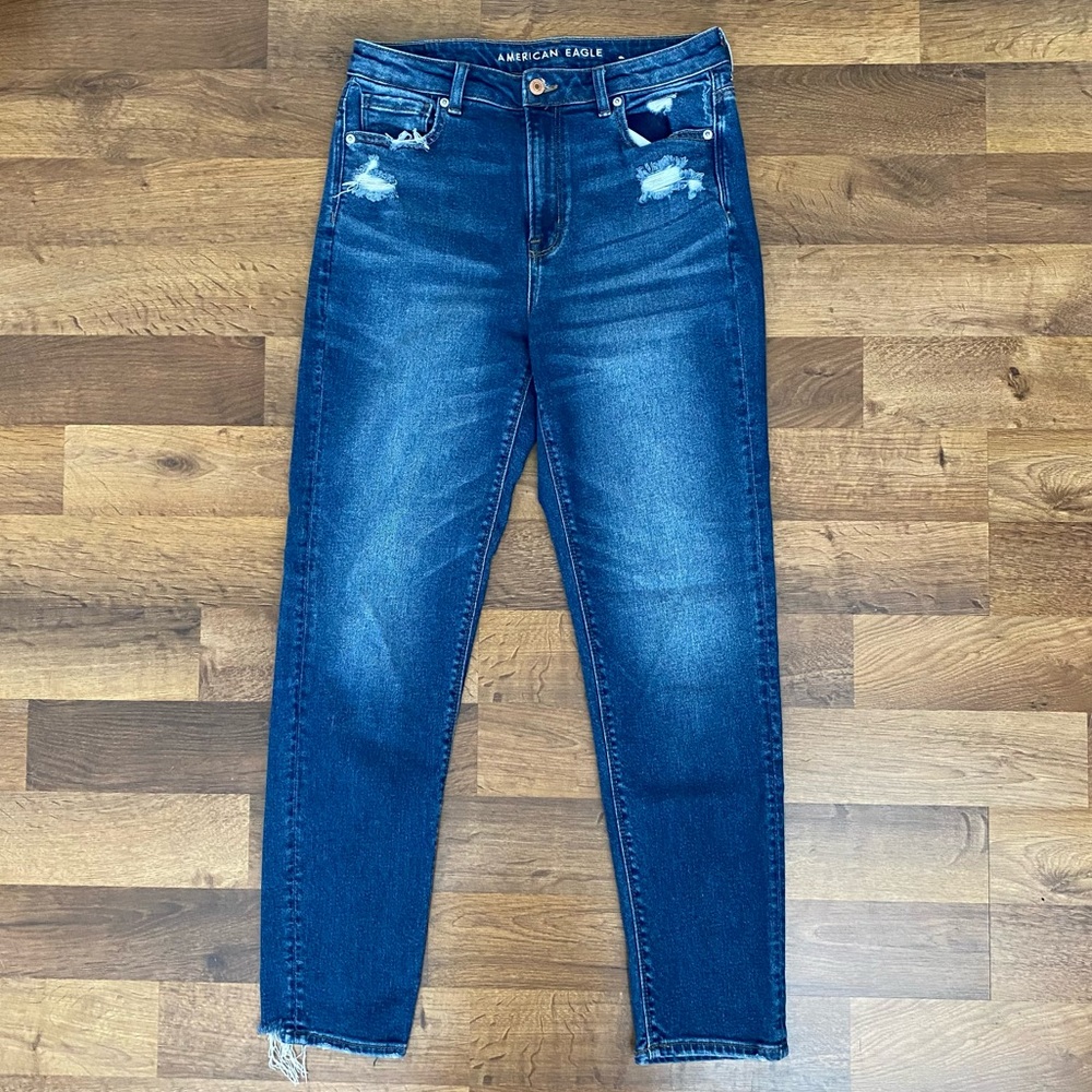 America Eagle Stretch Mom Jeans - Dark Wash Blue - Size 8 Long